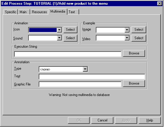 Multimedia tab of the Edit Process Step dialog box