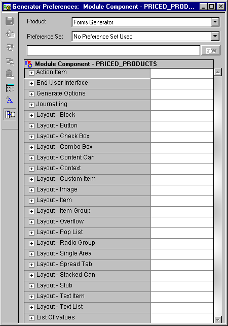 generator preferences palette